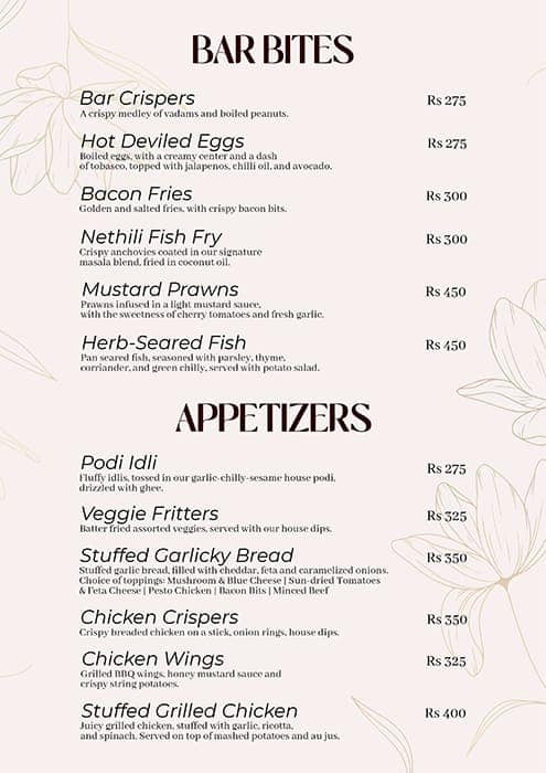Menu of Ochre, Candolim, Goa