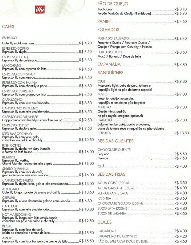 Illy Café Menu, Menu de Illy Café, Morumbi, São Paulo Zomato Brasil