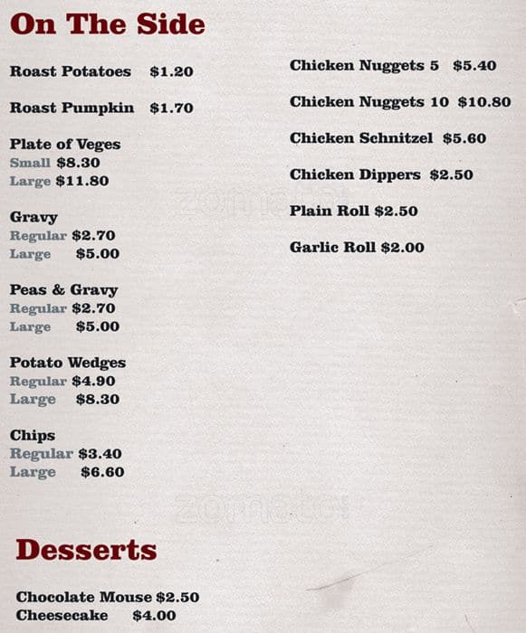 Menu at Gerry's Charcoal Chicken restaurant, Upper Hutt