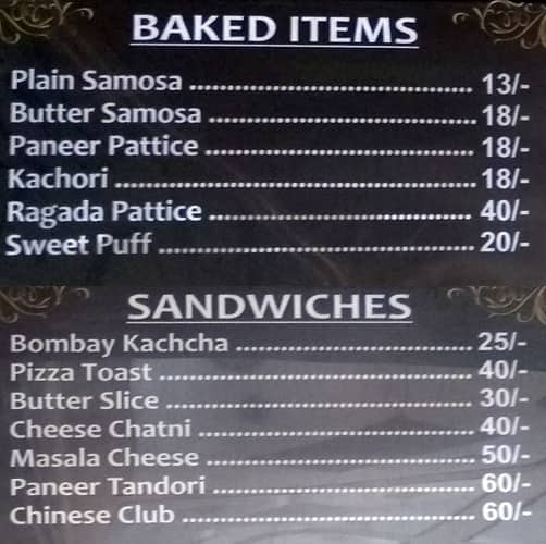 Nafees Bakery menu