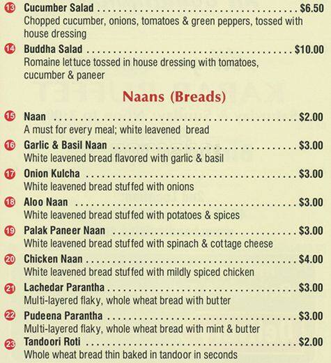 Carta de Handi Indian Restaurant, West Vancouver, Bellevue Ave
