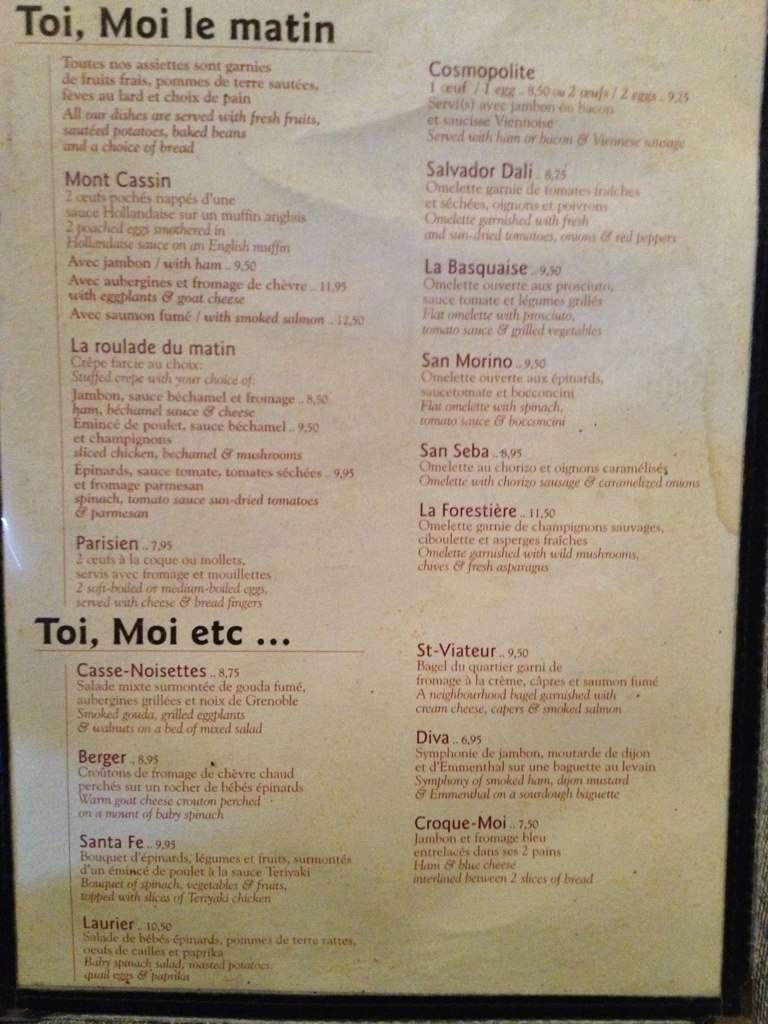 Bistro Toi Moi Cafe Menu Menu For Bistro Toi Moi Cafe Sud Ouest Montreal