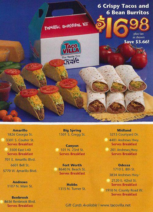 Taco Villa Menu Menu For Taco Villa Watauga Watauga