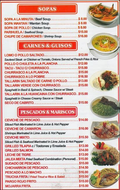 menu at mistura peruana restaurant new york city jamaica ave