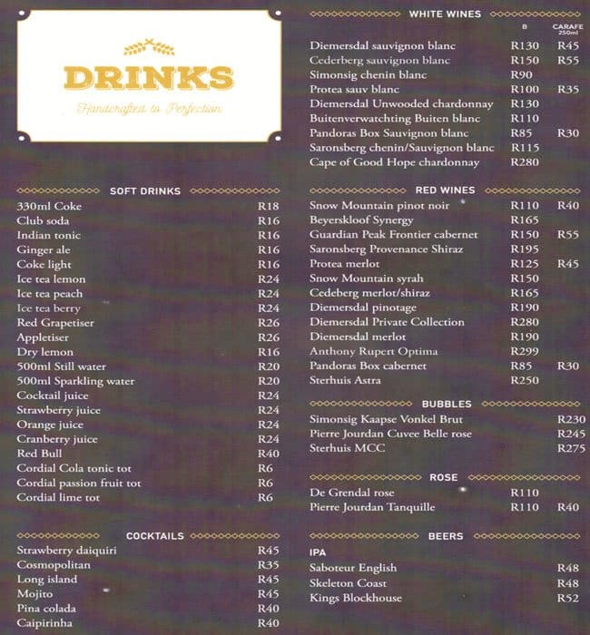 Menu at Copper Club Plattekloof, Cape Town, Shop No. 5