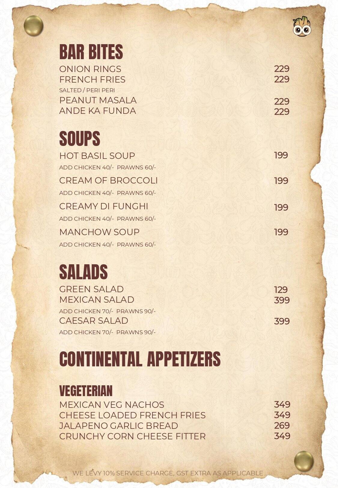 Menu of The Groot, Varthur Main Road, Whitefield, Bangalore