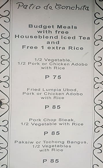 Patio De Conchita Menu, Menu For Patio De Conchita, Intramuros, Manila 