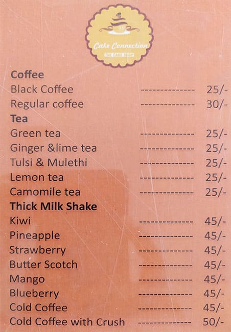 The Cake Connection menu