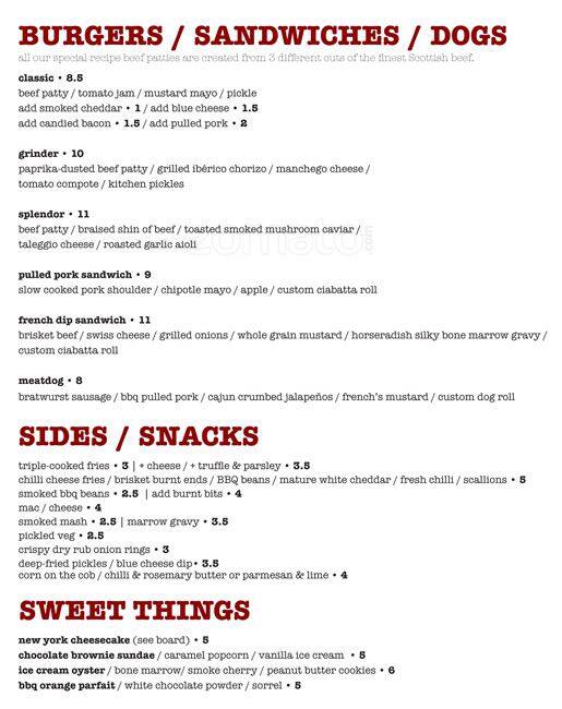 Menu at Meat Bar, Glasgow, 142 W Regent St