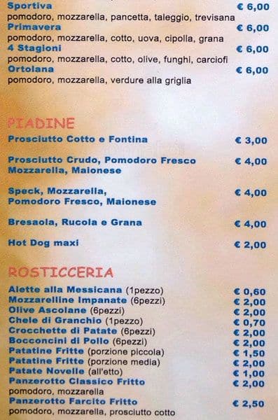 Menu de Caffè Zara