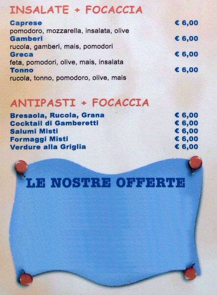 Menu de Caffè Zara