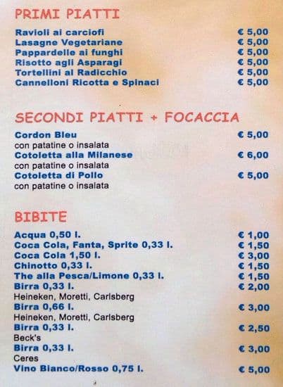 Menu de Caffè Zara