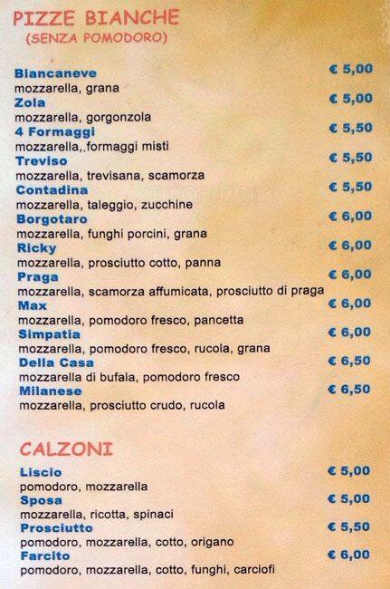 Menu de Caffè Zara