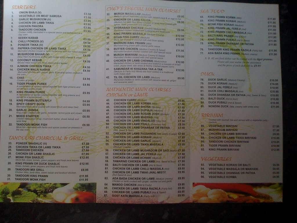 Menu at Basmati Indian Restaurant, Beaconsfield