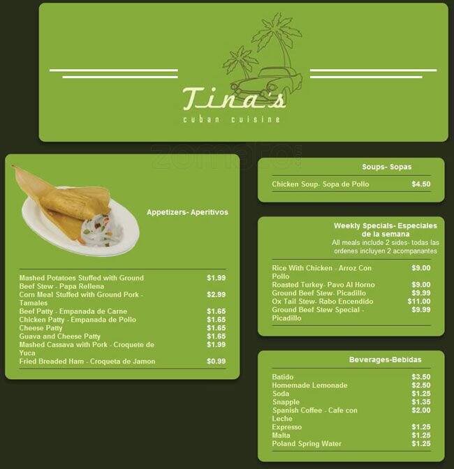 Tina's Cuban Cuisine Menu - Urbanspoon/Zomato