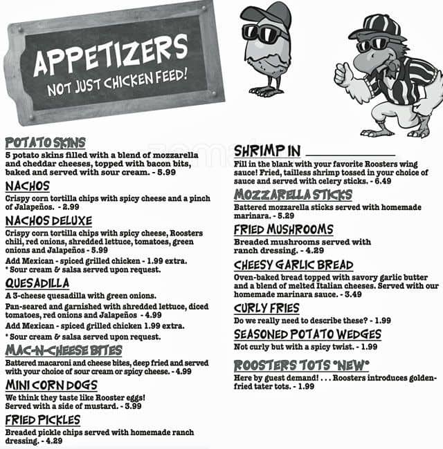 Roosters Restaurant Menu With Prices