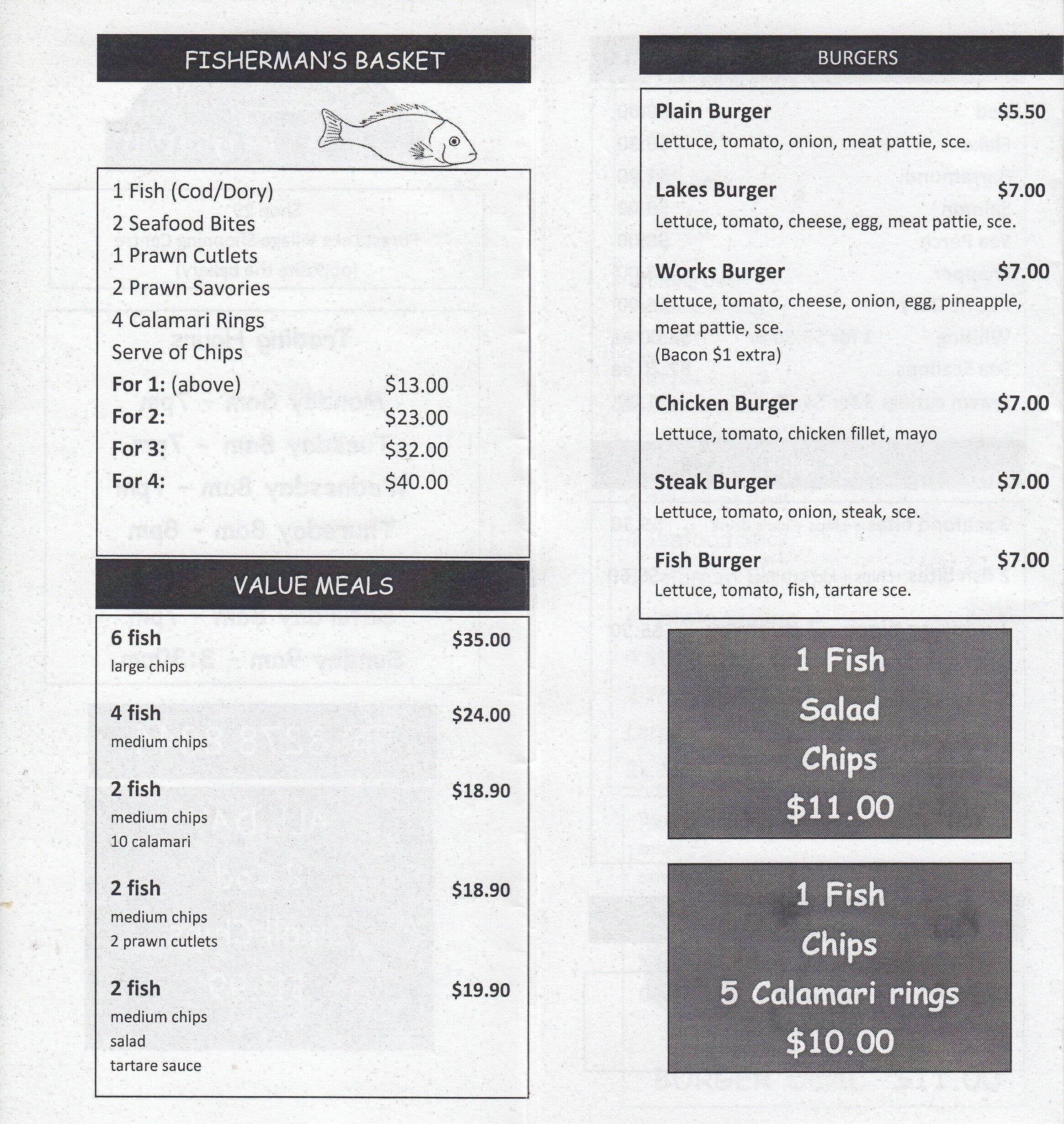 Menu at Lakes Seafood restaurant, Forest Lake, Shop 29/235 Forest Lake Blvd