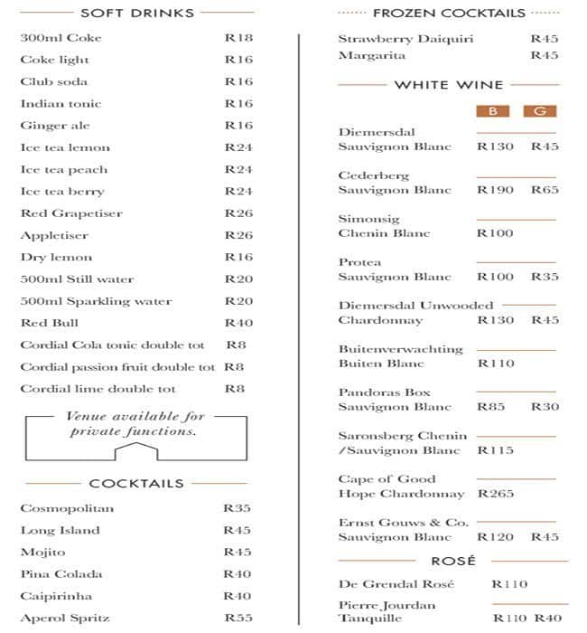 Menu at Copper Club Eatery, Cape Town, 3 Main Street