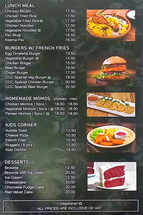 Menu of Cha Cha Chai Trade Centre Area Dubai