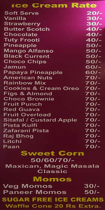 Softy Corner menu