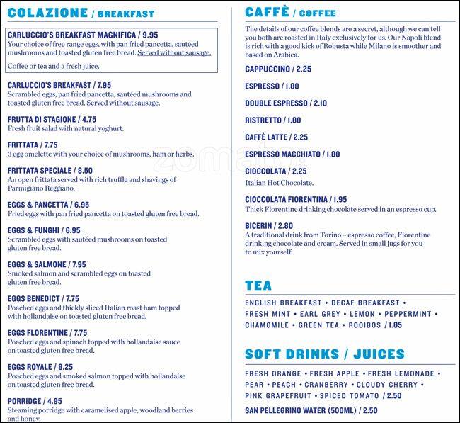 Carluccio's Menu, Menu for Carluccio's, Pinner, London Zomato UK