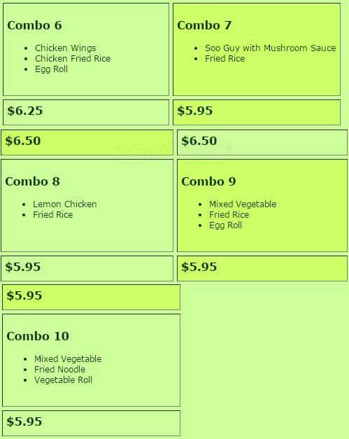 Menu de Number One Chinese Restaurant