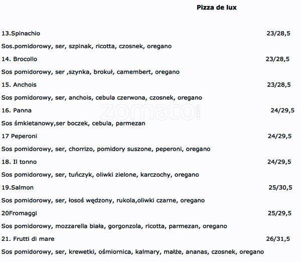 Menu at Pan & Cake Pizzeria Creperia, Kraków