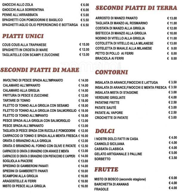 Menu di Ristorante Pizzeria L'Angelo Azzurro 