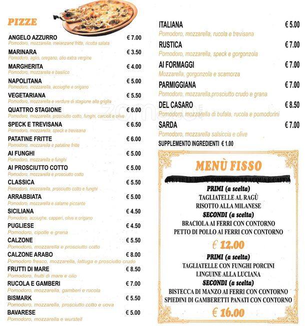 Menu di Ristorante Pizzeria L'Angelo Azzurro 