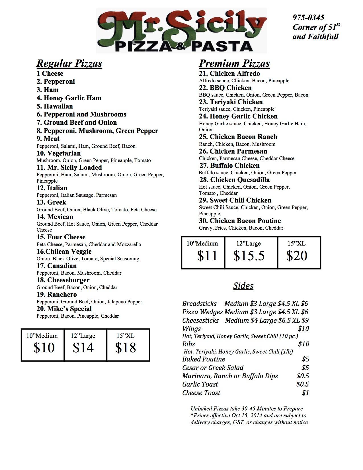 Mr sicily menu menu for mr sicily north industrial saskatoon