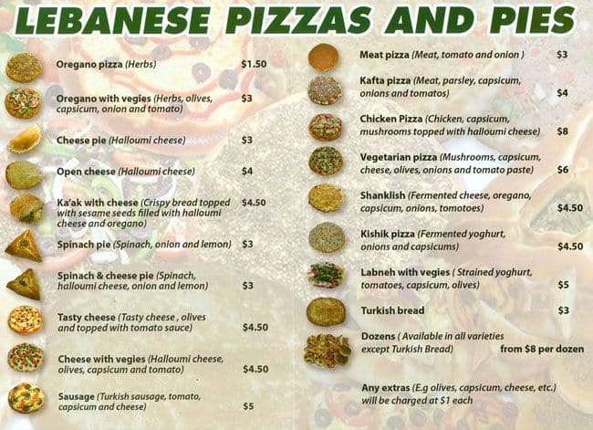 lebanese food menu