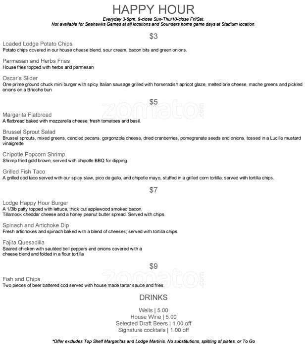 Menu at The Lodge Sports Grille pub & bar, Seattle, 166 S King St