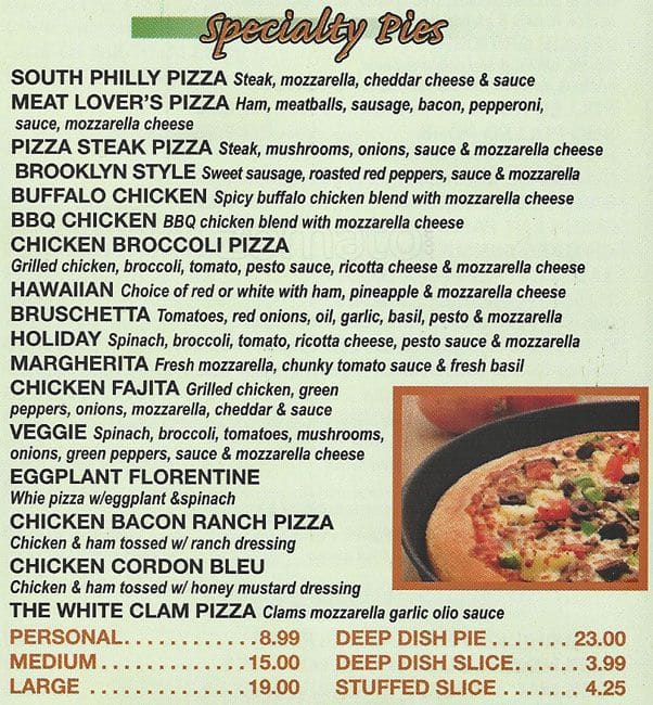 Menu at Primo Brick Oven Pizza pizzeria, Norristown
