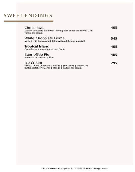 Yu Lounge & Bar - The Landmark Hotel menu