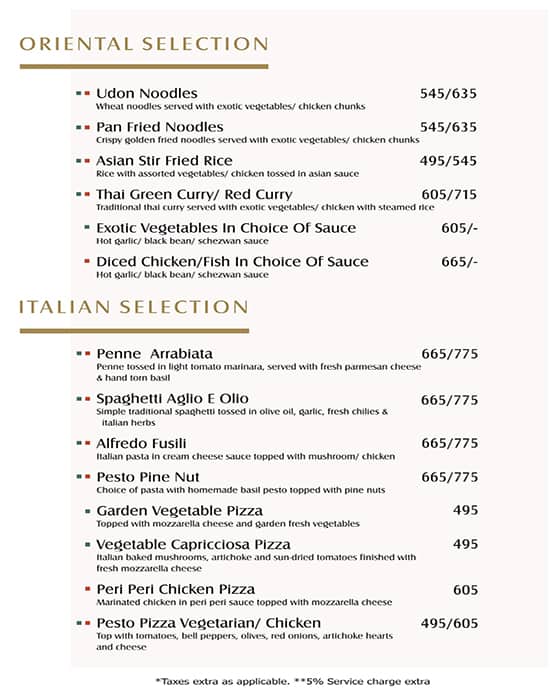 Yu Lounge & Bar - The Landmark Hotel menu