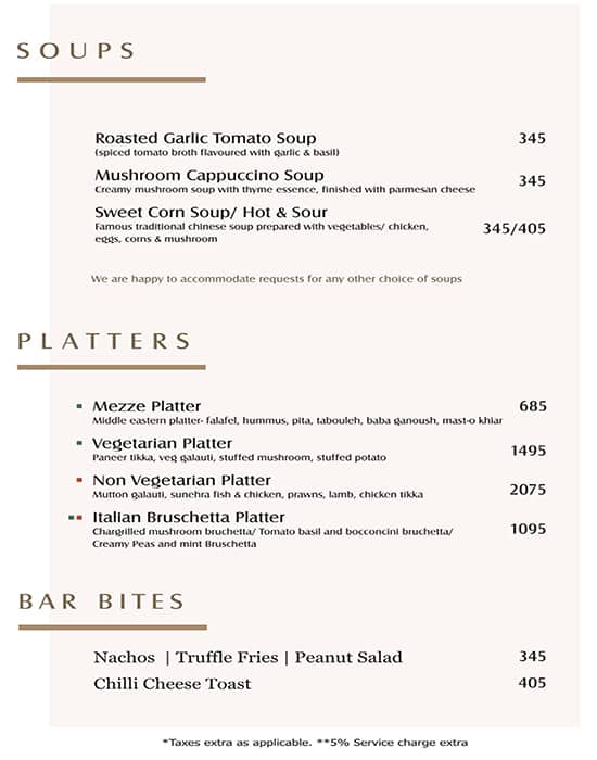 Yu Lounge & Bar - The Landmark Hotel menu
