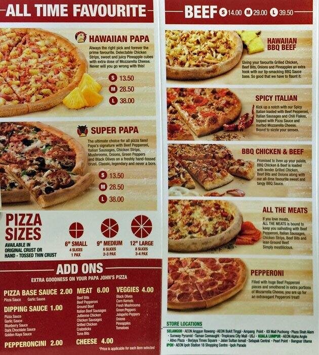 Papa John S Menu Menu For Papa John S Imbi Kuala Lumpur