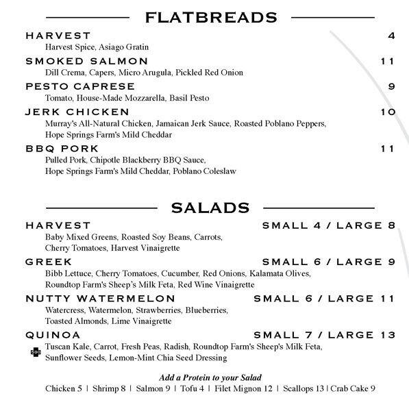 Menu at Harvest Seasonal Grill Moorestown pub & bar, Moorestown