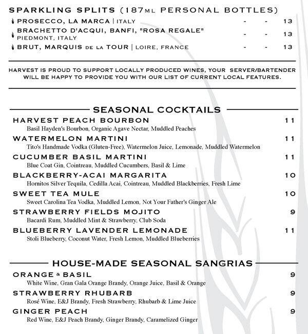 Menu at Harvest Seasonal Grill Moorestown pub & bar, Moorestown