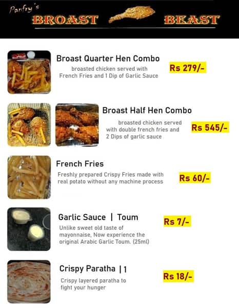 Menu of Broast Beast, Langer Houz, Hyderabad
