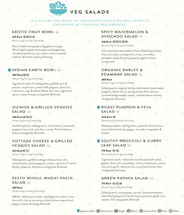 Salad Days menu
