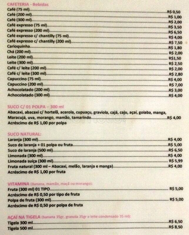 Panificadora Colombo cardápio