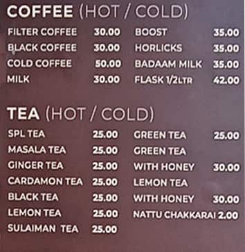 Madras Coffee Shop menu