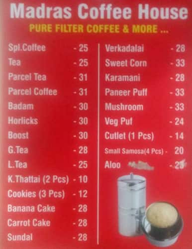 Madras Coffee House Menu Menu For Madras Coffee House Anna Nagar East Chennai