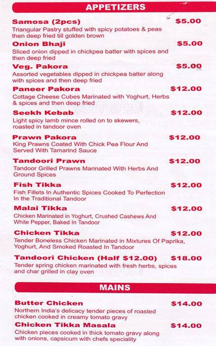 Simply Spice menu