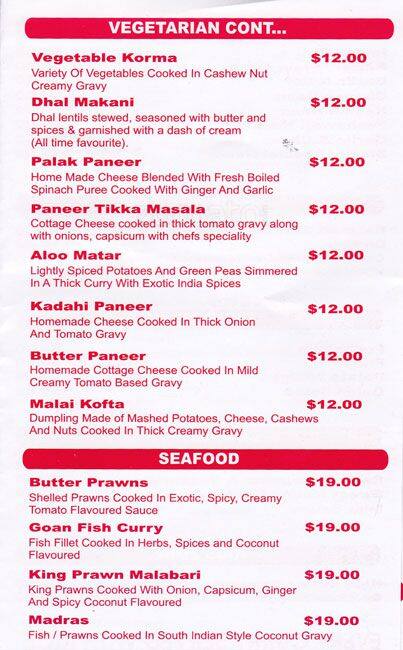 Simply Spice menu
