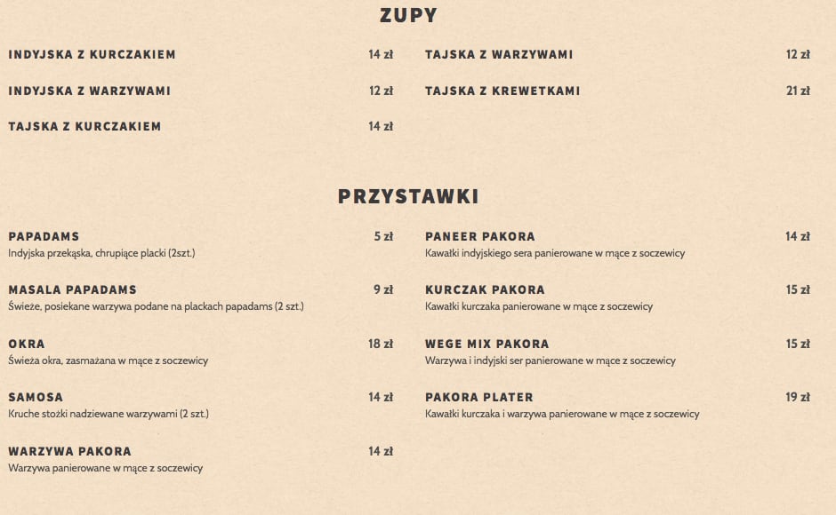 Mandala menu, Menu restauracji Mandala, Mokotów, Warszawa - Gastronauci