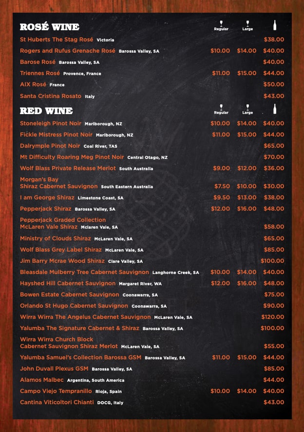 Menu at Pineapple Hotel pub & bar, Kangaroo Point, 706 Main St