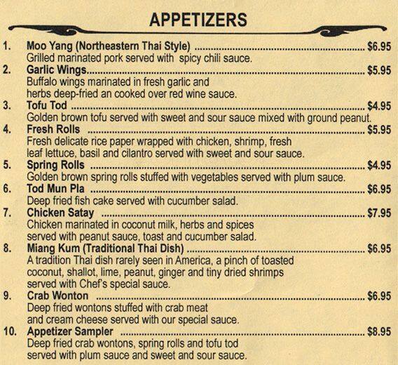 Chili Thai Menu, Menu for Chili Thai, Urbanspoon/Zomato