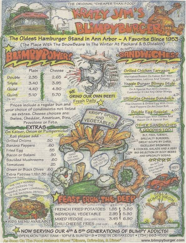Krazy Jim's Blimpy Burger Menu Urbanspoon/Zomato